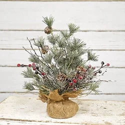 Christmas Homemade Treats Frosted Tree w/Pinecone & Red Berry Small