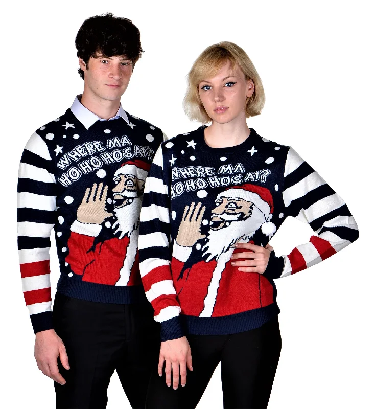 KESIS Ugly Christmas Sweater for Men and Women, Navy Blue Long Sleeve Santa Xmas Pullover