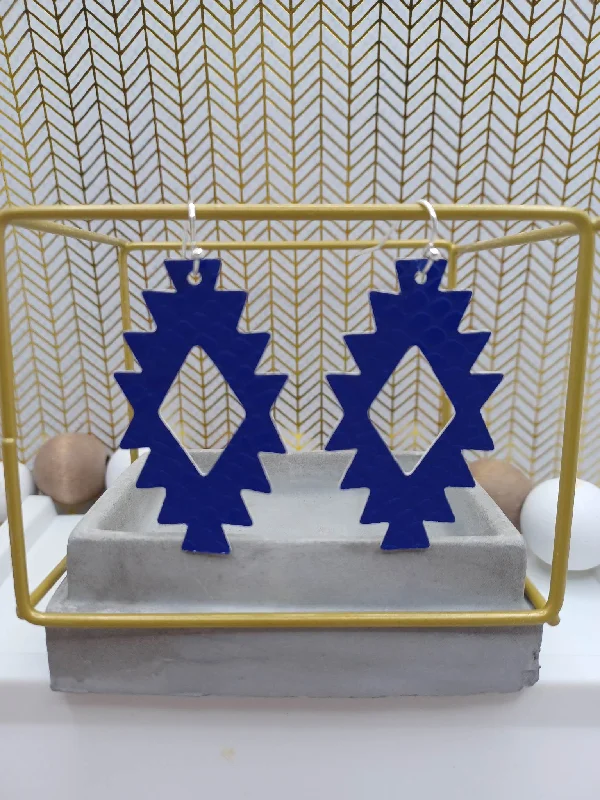 Christmas Classic Holiday Songs Geometrical Blue Leather Style Earrings