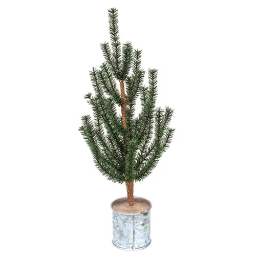 Christmas Jolly Spirit German Pine Tree in Galvanized Metal Pot 18"