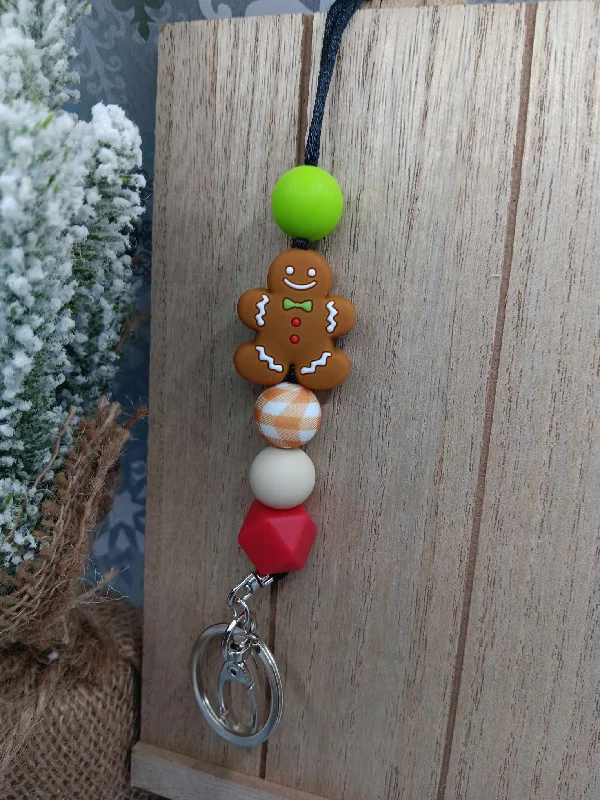 Christmas North Pole Gingerbread Beaded Lanyard