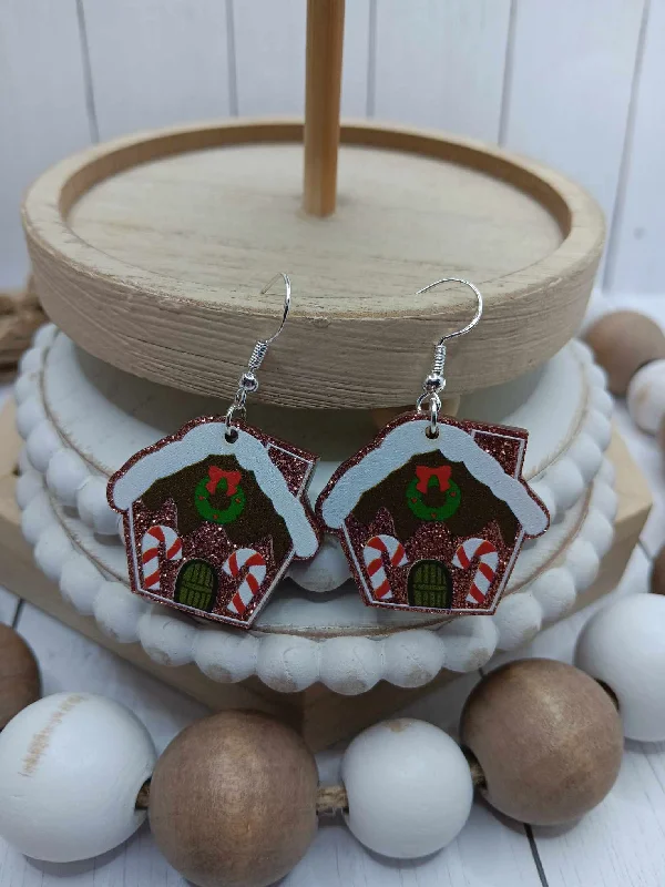 Christmas Winter Forest Gingerbread House Earrings