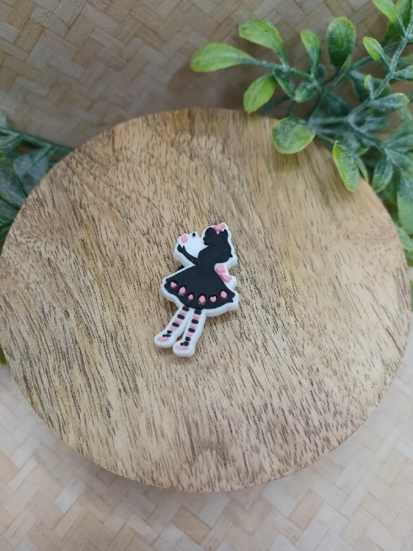 Christmas White Snow Girl in Black & Pink Dress Shoe Charm Accessory