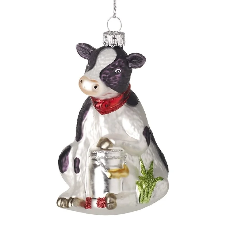 Glass Cow With Bucket Christmas Tree Decoration