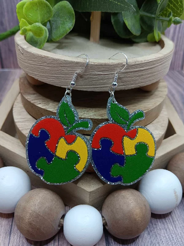 Christmas Gingerbread Delights Glitter Autism Apple Earrings