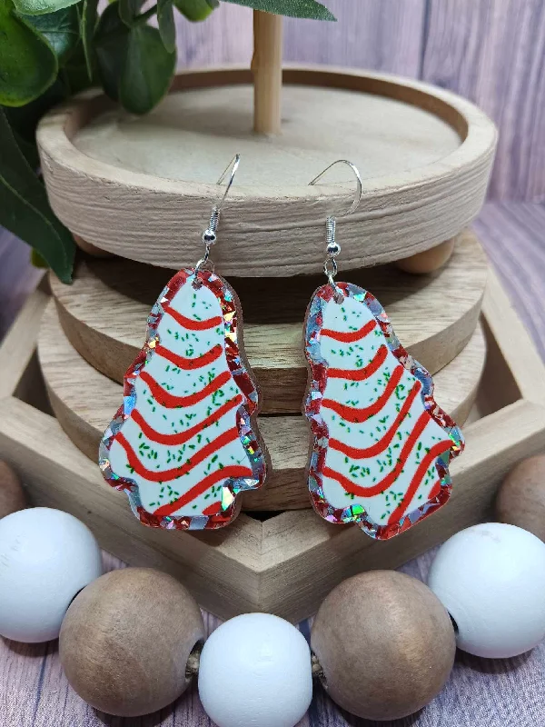 Christmas Festive Wrapping Glitter Christmas Tree Cake Earrings