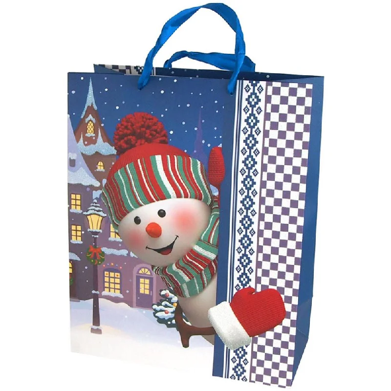 Glitter Snowman Christmas Gift Bag, 12-1/2-Inch