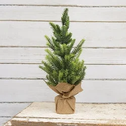 Christmas Holiday Decor Glittered Pine Tree with Burlap Base 15"