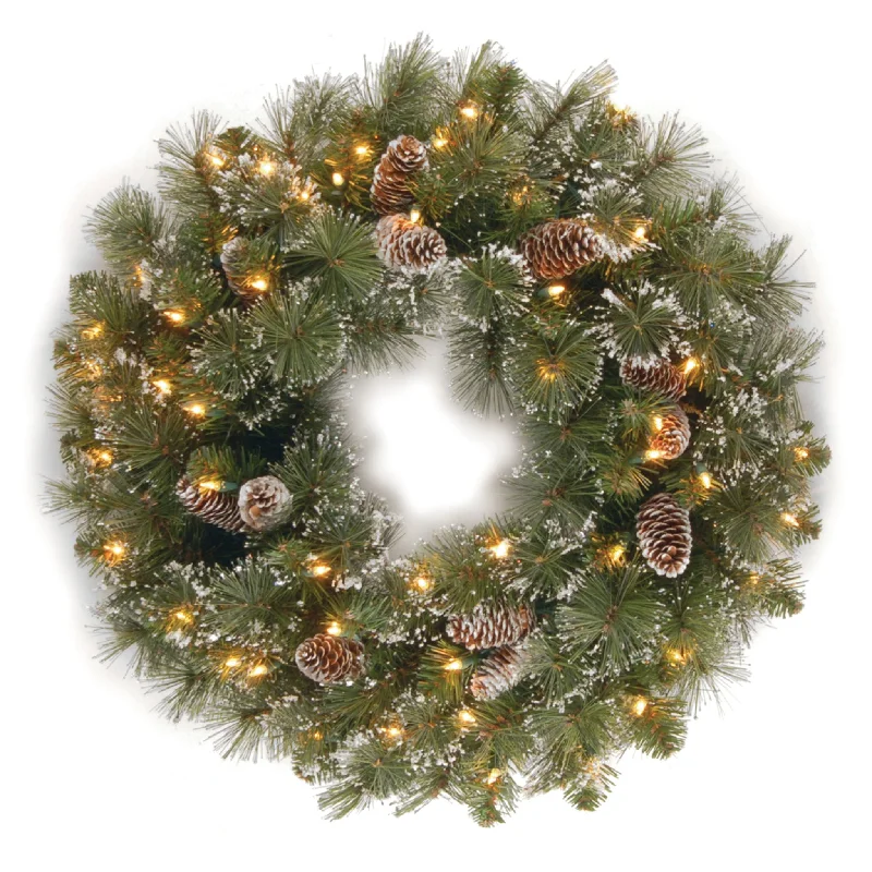 24 in. Pre-Lit Glittery Pine Wreath with Clear Lights