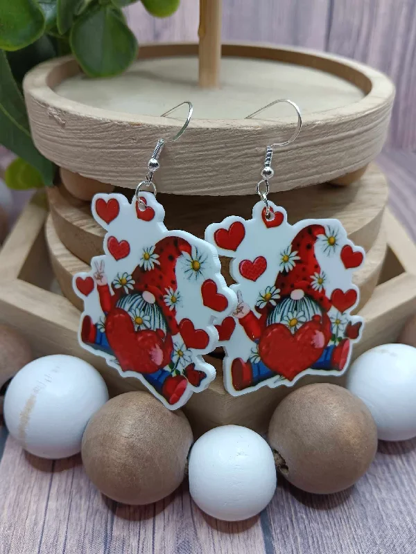 Christmas Festive Lights Gnome with Hearts Earrings