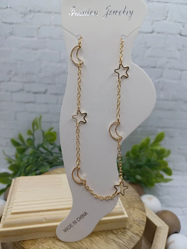 Christmas Outdoor Lights Gold Anklet w/ Stars & Moons