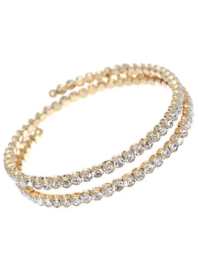 Gold Coil Bracelet w/ Rhinestones