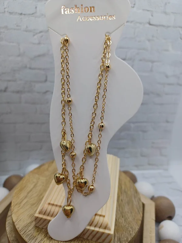 Christmas Fireplace Cozy Gold Double Layered Heart Anklet