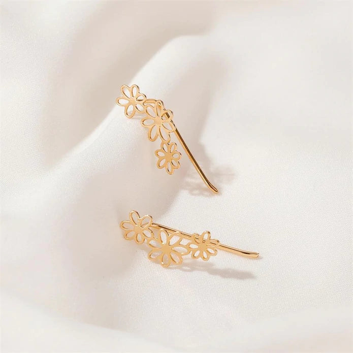 Gold Flower Ear Crawler Earrings