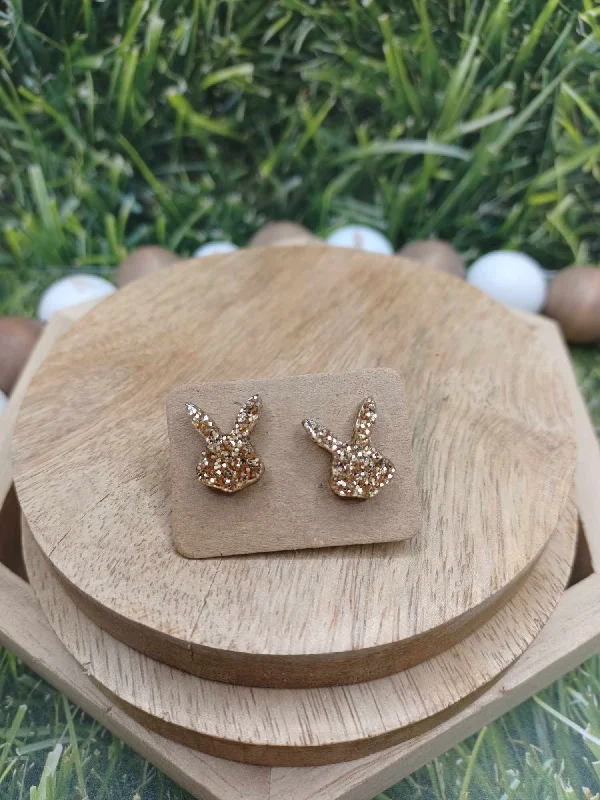 Christmas Holiday Greetings Gold Glitter Bunny Earrings
