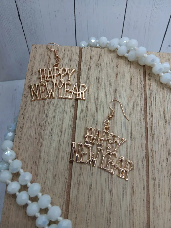 Christmas Garland Designs Gold Happy New Year Earrings
