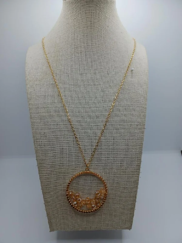 Gold Necklace w/ Champagne Floating Rhinestones