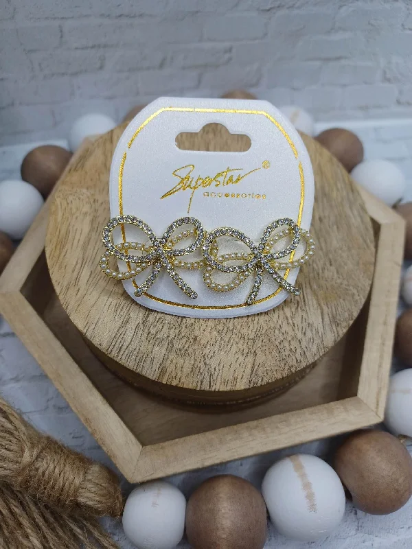 Christmas Toy Workshop Gold Rhinestone Bow Earrings