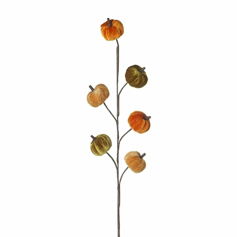 Green and Orange Velvet Pumpkin Spray Halloween Decoration