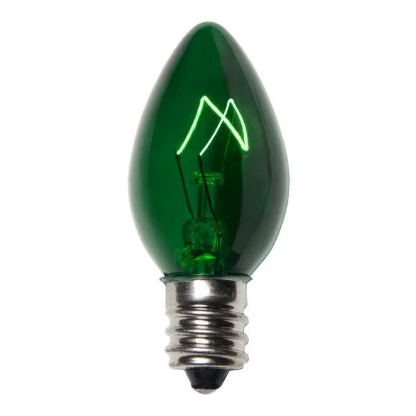 Christmas Snowfall Scene Green C7 Transparent Incandescent Light Bulbs - 25/BX