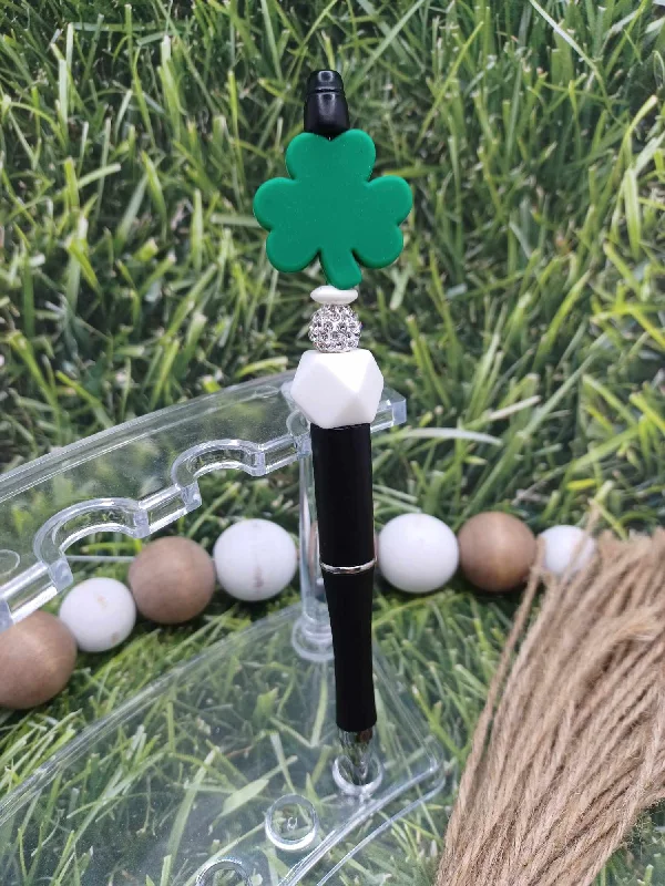 Christmas Winter Decor Green Shamrock Beaded Ink Pen