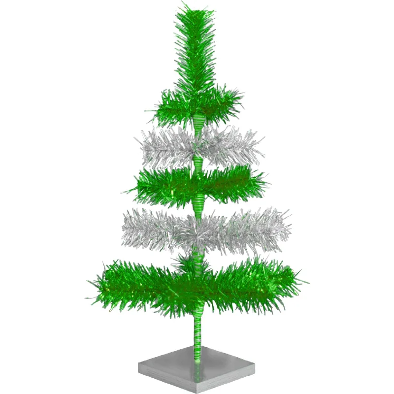Christmas Wooden Decor 绿色和银色分层金属丝圣诞树