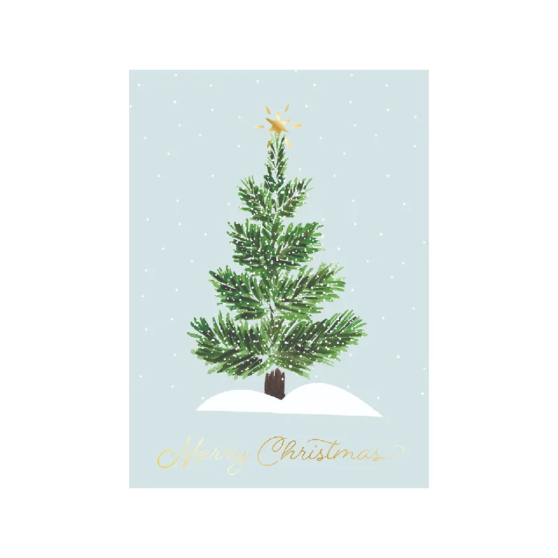 Christmas Snow Covered Trees Green Tree Christmas Card - Boxed Set