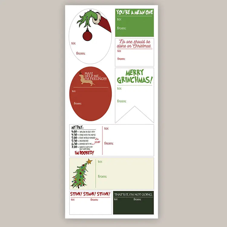 Christmas Festive Lights Grinch Holiday Tags (Sticker Sheet)