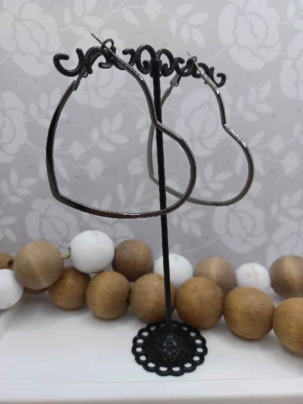 Christmas Fireplace Ambience Gunmetal Heart Earrings
