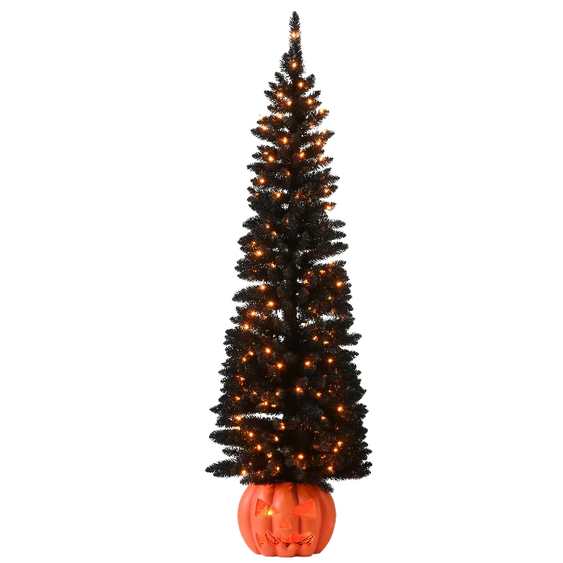 Christmas Joyful Vibes Halloween Pre-Lit Artificial Halloween Tree, Evergreen, LED Lights, Includes Pumpkin Base, 6 Feet