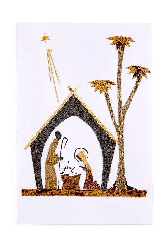 Christmas Cozy Evenings Handmade Banana Fiber Nativity Scene Holiday Note Card