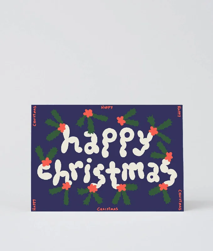 'Happy Christmas' Holly Embossed Holiday Greeting Card