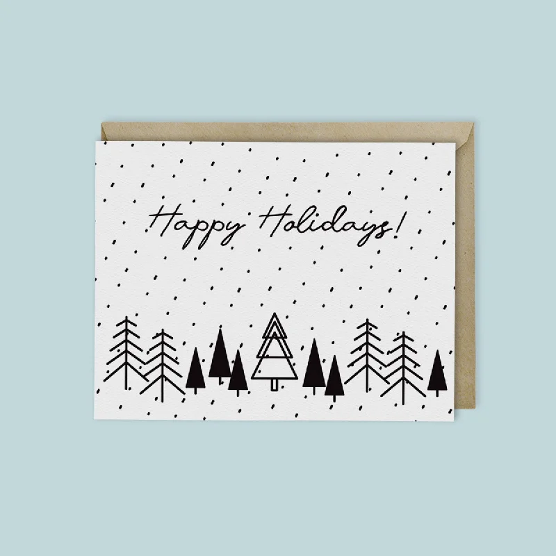 Christmas Twinkling Lights HAPPY HOLIDAYS! - B&W WINTER WONDERLAND CARD