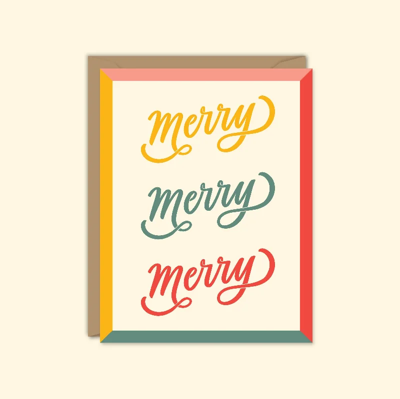 Christmas Golden Bells Merry Merry Retro Christmas Card