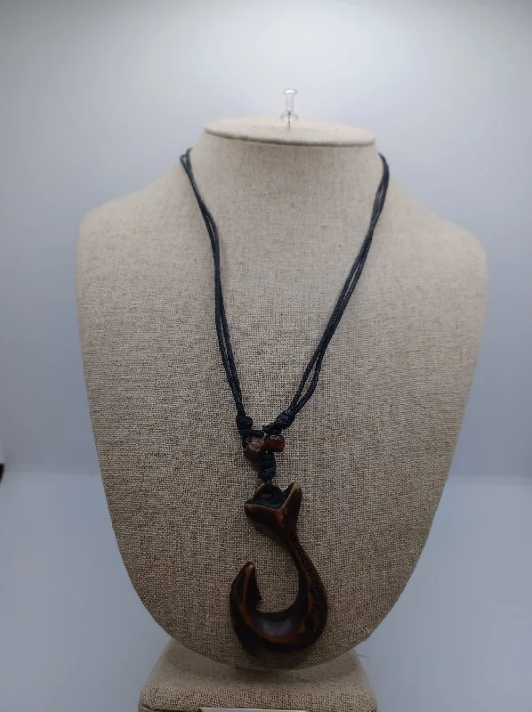 Hawaiian Inspired Fish Hook Necklace - Brown