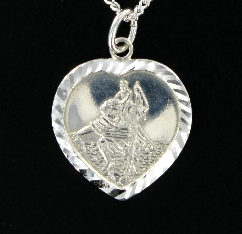 Christmas Nostalgic Memories Heart St. Christopher with 18" Curb Chain & Presentation Box