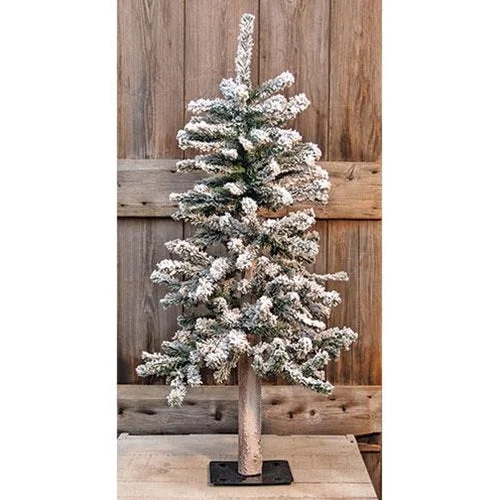 Christmas Snowfall Scene Heavy Flocked Alpine Tree 3ft