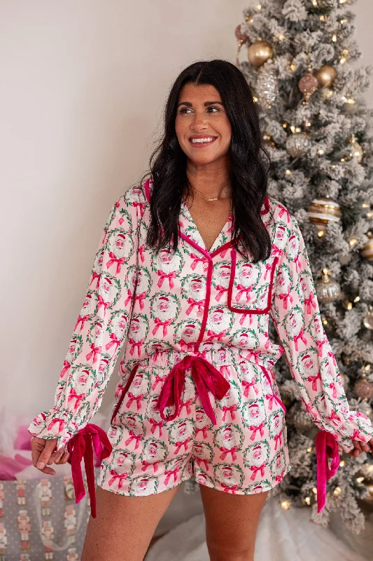 Christmas Evergreen Decorations Hello Santa Pink Pajama Set