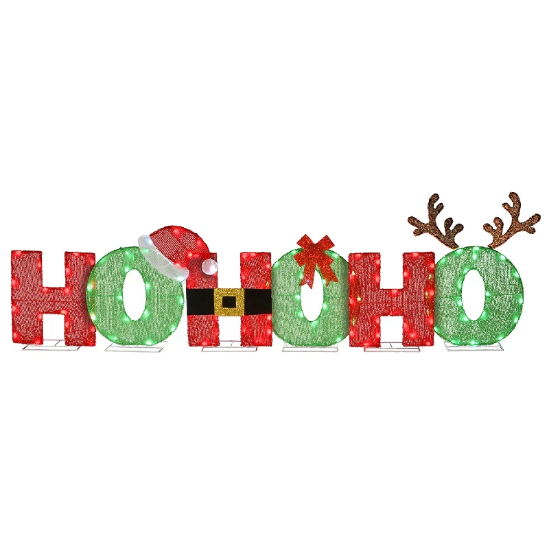 Christmas Nostalgic Memories 23 in. Tinsel Fabric HO HO HO Sign with Red and Cool White LED Lights Christmas Nostalgic Memories 23 in. Tinsel Fabric HO HO HO Sign with Red and Cool White LED Lights