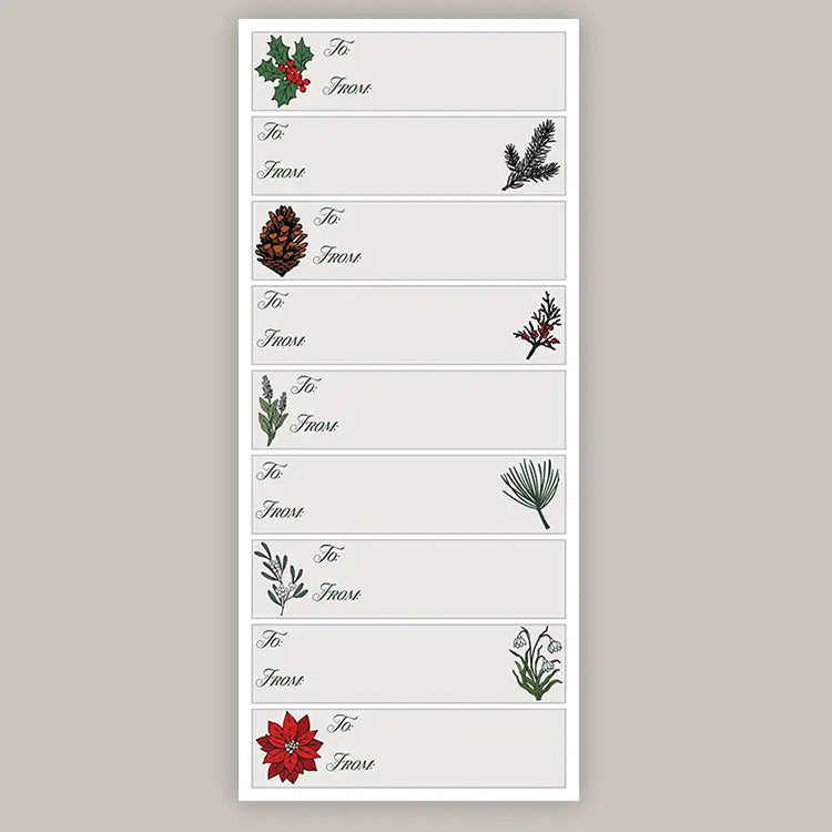 Christmas Cozy Fireplace Holiday Botanicals Tags (Sticker Sheet) Decal