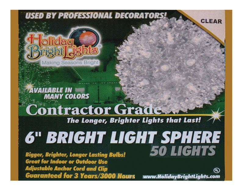 Christmas Wooden Decor Holiday Bright Lights  Contractor  Incandescent  Sphere Light  Clear  12 ft. 50 lights