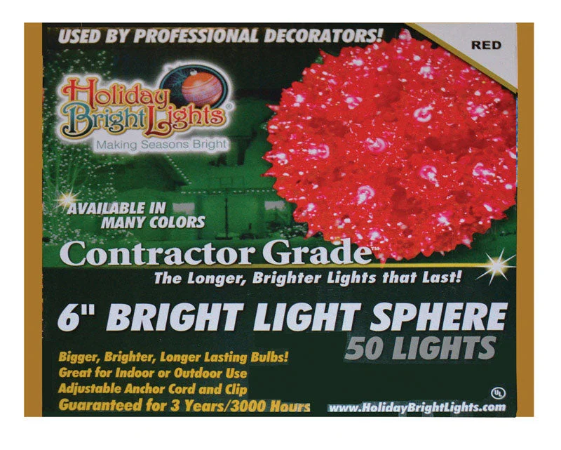 Christmas Midnight Feast Holiday Bright Lights  Contractor  Incandescent  Sphere Light  Red  12 ft. 50 lights