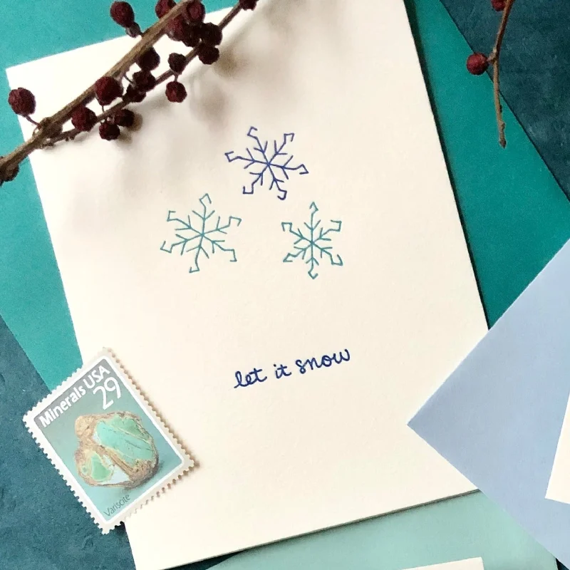 Christmas Snow Covered Trees Let it Snow Holiday Cards