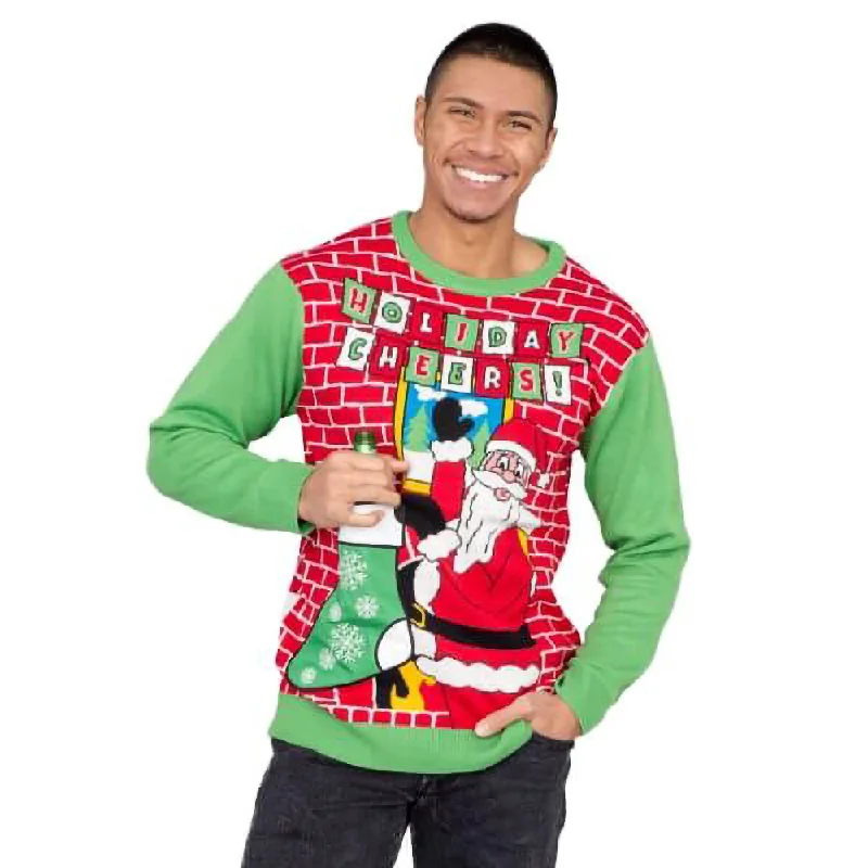 Christmas Holiday Greetings Holiday Cheers! Santa With Beer Holder Stocking  Sweater
