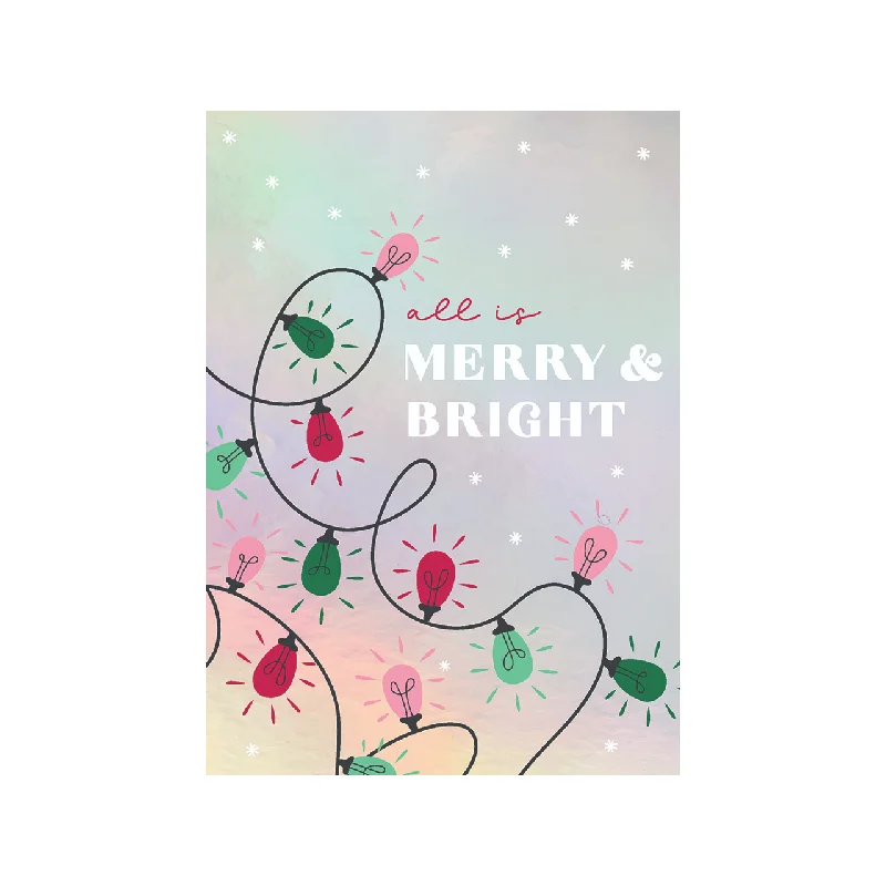 Christmas Snow Covered Village Holographic Lights Christmas Card