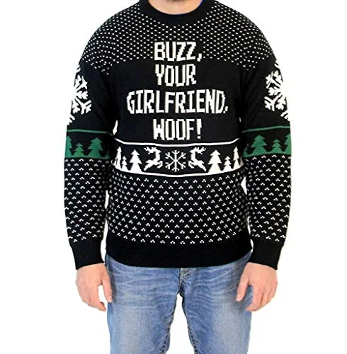 Christmas Homemade Cookies Home Alone Buzz Your Girlfriend Woof Ugly Christmas Sweater (Adult Large) Black
