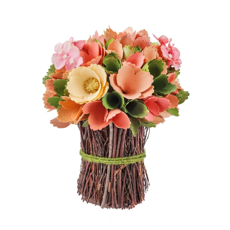 Christmas Tree Angel Handcrafted 9" Pink Floral Bouquet