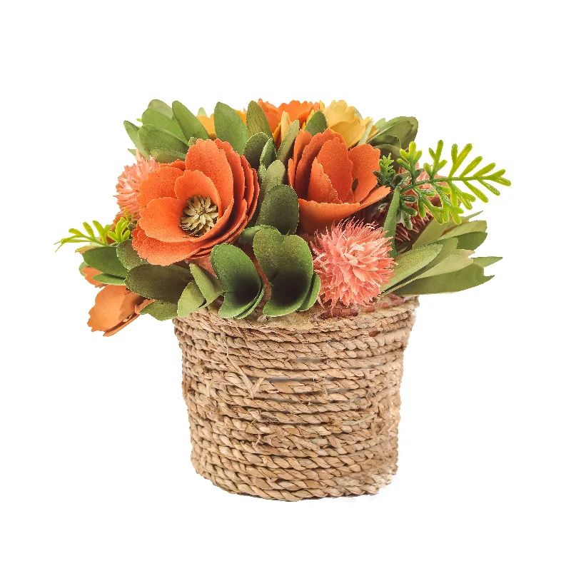 Christmas Nostalgic Moments Handcrafted 8" Pastel Florals in Rope Basket