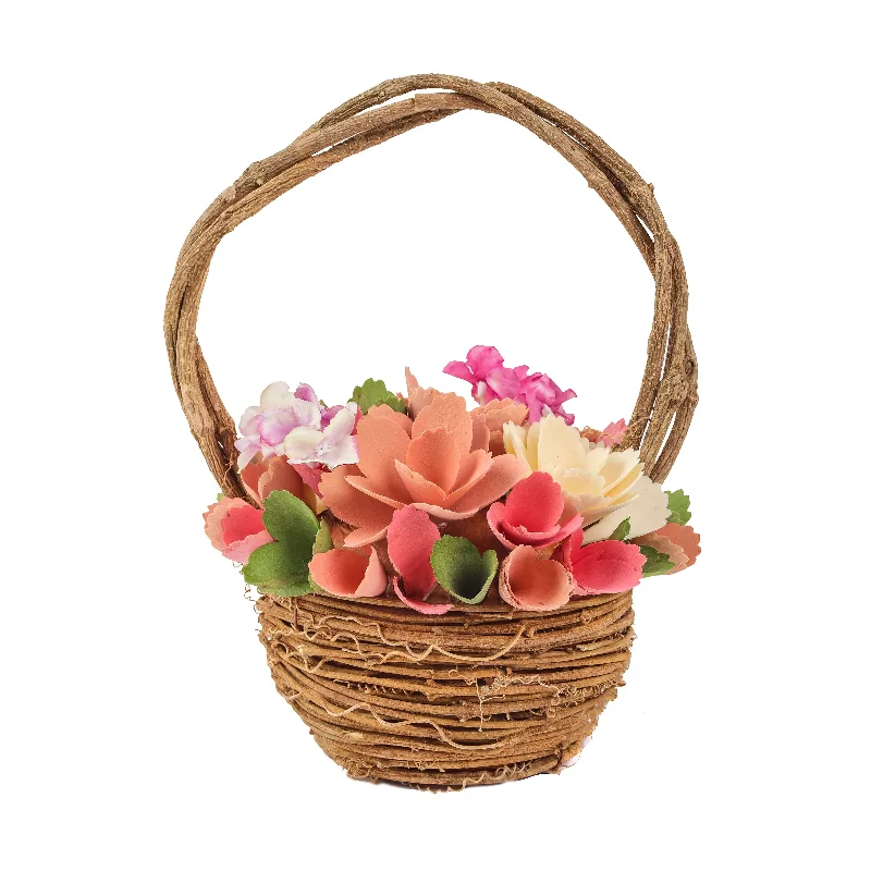 Christmas Cozy Weather 10" Pink Floral Basket Decor