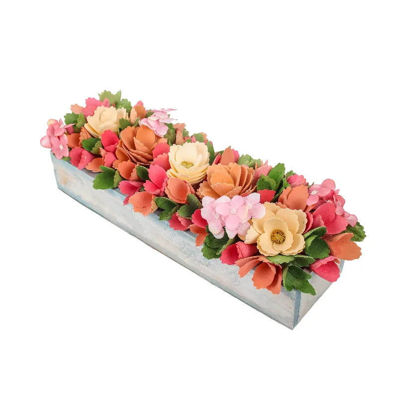 Christmas Reindeer Sleigh 16" Multicolor Handcrafted Floral Window Box Decor